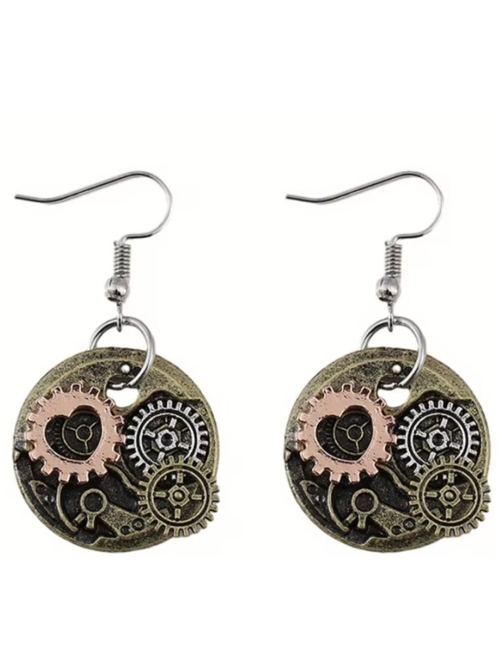 Steampunk Gear Earrings – Vintage Industrial Clockwork Dangle Earrings, Retro